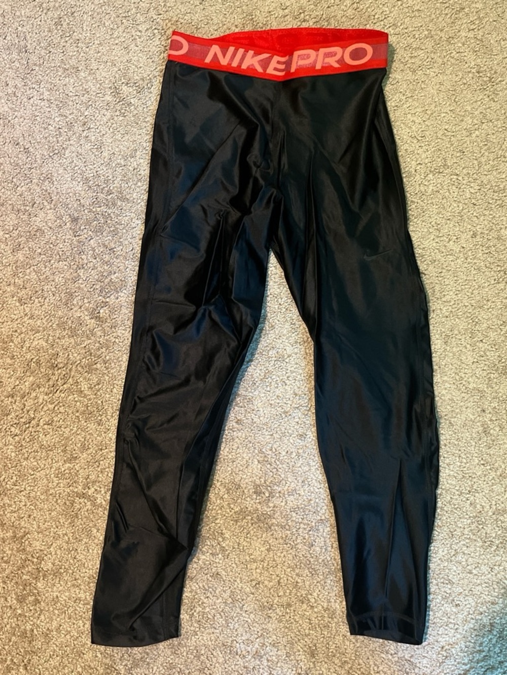 Nike Black Compression Leggings with Red Nike Pro Waistband